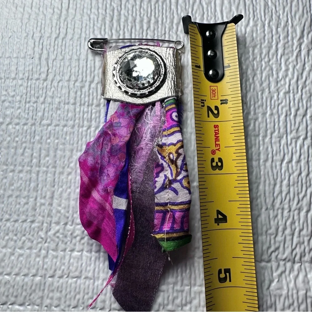 Boho | Fabric Brooch |,Hand Crafted Pin Crystal Embellished 5’ Silk and Lace